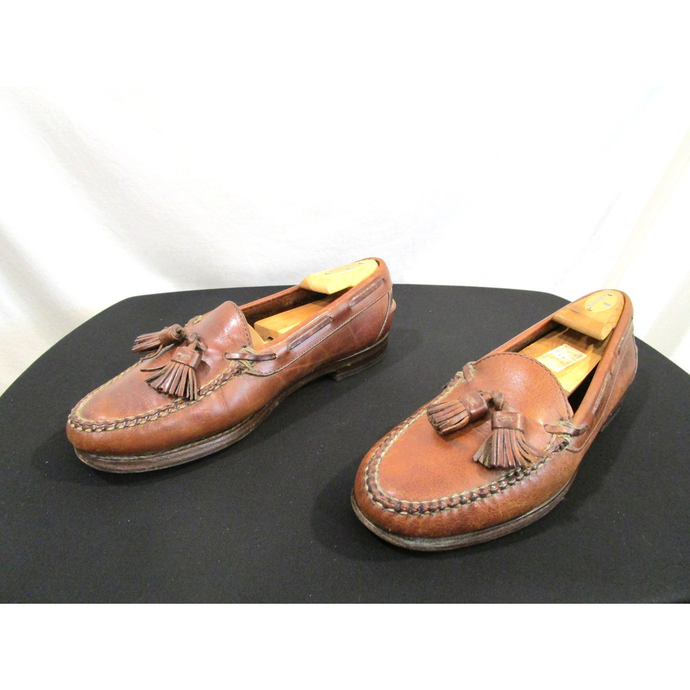 Vintage Polo Ralph Lauren Brown Leather Bench Made Tassel Loafers Men Sz 8.5 D - Picture 2 of 11
